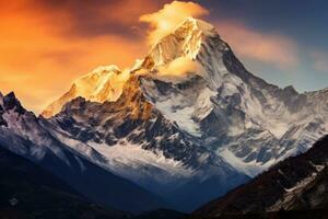 mooi bergen landschappen in cordillera blanco, Peru, zuiden Amerika, berg landschap Bij zonsondergang in Himalaya, Nepal, Azië, ai gegenereerd foto