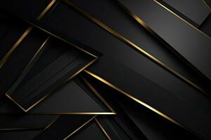 luxe zwart en gouden abstract achtergrond. grafisch concept voor uw ontwerp, luxe abstract zwart metaal achtergrond met gouden licht lijnen. donker 3d meetkundig textuur, ai gegenereerd foto
