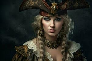 piraat koningin portret detailopname. genereren ai foto