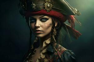piraat koningin portret getatoeëerd. genereren ai foto