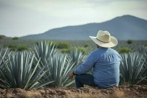 Mens cowboy agave veld. genereren ai foto