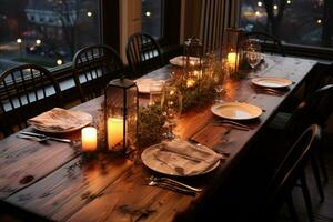 top visie foto's van tafel reeks in dining kamer ai gegenereerd foto