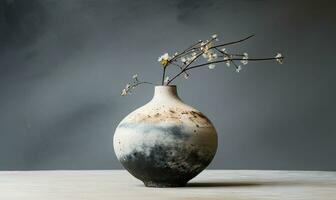 Japans vaas in monochroom, Holding een eenzaam bloem. ai generatief foto