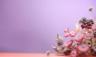 artistiek vertegenwoordiging van een weelderig bloemen arrangement tegen een rijk. ai generatief foto