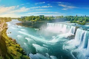 Niagara valt, ontario, Canada. panoramisch visie van Niagara valt, Niagara valt panoramisch visie in zomer. ontario, Canada, ai gegenereerd foto