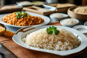 divers types van rijst- zijn Aan een tafel. ai-gegenereerd foto