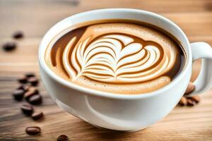 een kop van koffie met een hart ontwerp. ai-gegenereerd foto