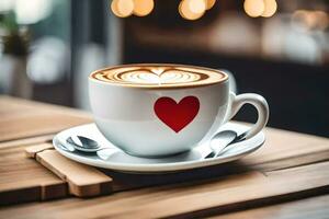 een kop van koffie met een hart Aan het. ai-gegenereerd foto