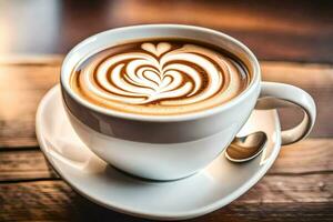 een kop van koffie met een hart ontwerp Aan top. ai-gegenereerd foto