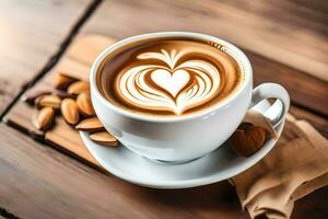 de koffie latte kunst is een hart vorm geven aan. ai-gegenereerd foto