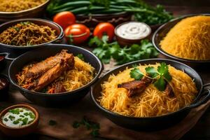 Indisch voedsel is een populair keuken in Indië. ai-gegenereerd foto
