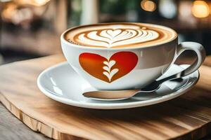 een hart vormig latte in een beker. ai-gegenereerd foto