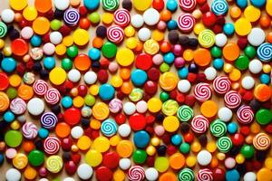 kleurrijk snoep snoepjes Aan een achtergrond. ai-gegenereerd foto