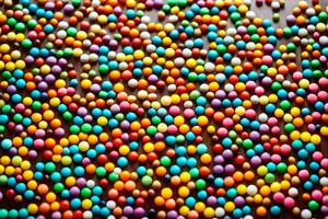 een groot stapel van kleurrijk snoep ballen. ai-gegenereerd foto