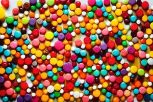 kleurrijk snoepjes Aan een wit achtergrond. ai-gegenereerd foto