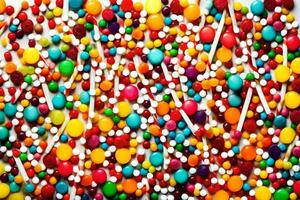 kleurrijk snoep snoepjes Aan een wit achtergrond. ai-gegenereerd foto