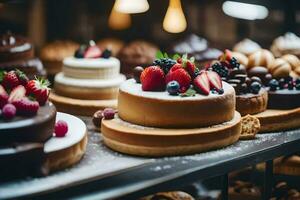 veel verschillend types van cakes zijn Aan Scherm. ai-gegenereerd foto