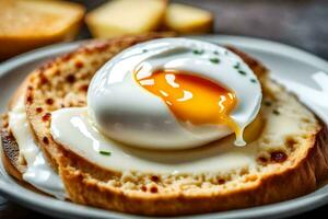 eieren Aan geroosterd brood met een gepocheerd ei. ai-gegenereerd foto