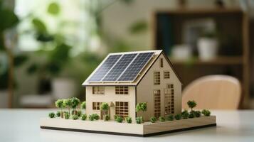 eco-huis model- demonstreren natuurlijk energie gebruik concept. ai gegenereerd foto
