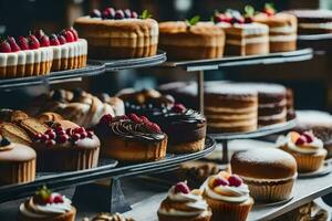 veel verschillend types van cakes zijn Aan Scherm. ai-gegenereerd foto