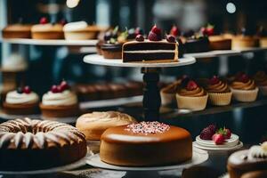 veel verschillend types van cakes zijn Aan Scherm. ai-gegenereerd foto
