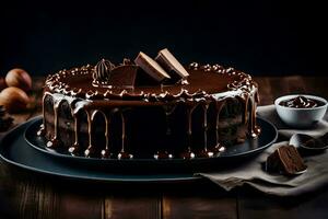 een chocola taart met chocola motregen Aan top. ai-gegenereerd foto