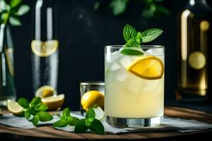 een glas van limonade met munt bladeren en citroenen. ai-gegenereerd foto