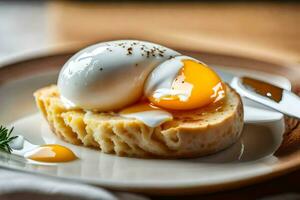 een ei Aan geroosterd brood met een vork. ai-gegenereerd foto