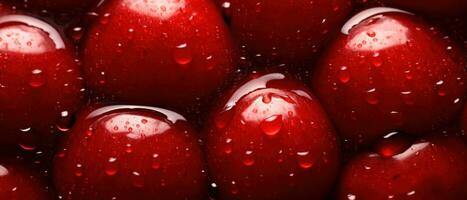 gedetailleerd visie van een rijp cherry's oppervlak. ai generatief foto