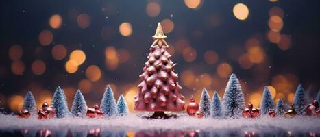besneeuwd Kerstmis boom verlichte met feestelijk lichten. ai generatief foto