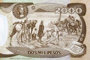 tafereel Bij paso del paramo de pisba van oud Colombiaanse geld foto