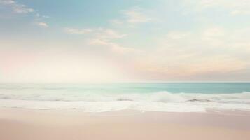een strand met een pastel gekleurde lucht en de oceaan in de achtergrond. ai generatief foto