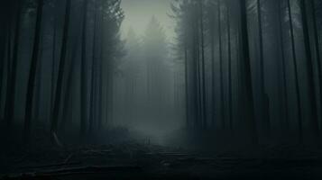donker nevelig Woud backdrop betoverd bossen somber mistig bosje mysterie halloween achtergrond nachtmerrie. ai generatief foto
