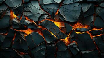 zwart vulkanisch stenen, vurig lava hd structuur achtergrond. zeer gedetailleerd. ai generatief foto