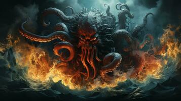 achtergrond kraken oceaan grunge donker kunst inkt foto