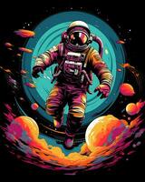 een planeet Mens met een retro astronaut ontwerp tafereel foto