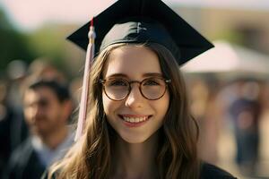 portret van een Universiteit afstuderen meisje. neurale netwerk ai gegenereerd foto