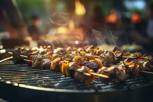 bbq voedsel partij zomer grillen vlees in de middag van weekend gelukkig feest. ai generatief foto