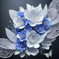 bloem realistisch naadloos vlinder abstract patroon. bloemen willekeurig achtergrond blauw wit ai generatief foto