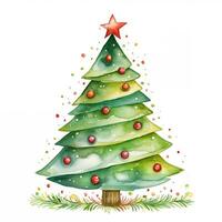 waterverf Kerstmis boom met ster, hand- trek illustratie Aan wit achtergrond foto