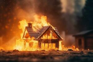 brandend huis, verzekering concept. generatief ai foto