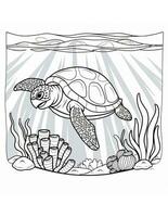 kleur boek voor kinderen zee schildpad zwemmen in water foto