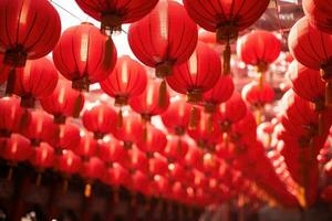 rood Chinese lantaarns voor Chinese nieuw jaar festival in Bangkok, Thailand, rood lantaarns in Chinese maan- nieuw jaar festival, Thailand, ai gegenereerd foto