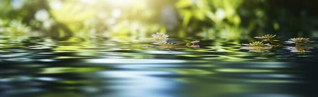 wazig beeld van natuurlijk achtergrond van water en planten. generatief ai foto