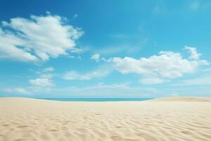 wit zand en blauw lucht. vakantie, reis, strand vakantie concept. gegenereerd door kunstmatig intelligentie- foto