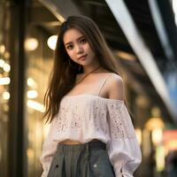 mooi Aziatisch meisje vervelend gewoontjes kleding generatief ai foto