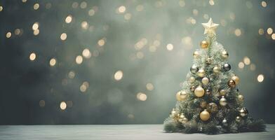 Kerstmis boom met wit lichten Aan vrolijk Kerstmis achtergrond. ai gegenereerd foto