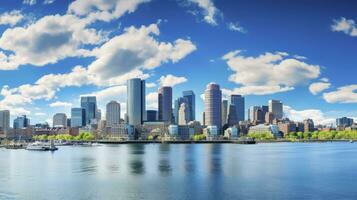 Boston downtown stad horizon panorama. ai gegenereerd foto