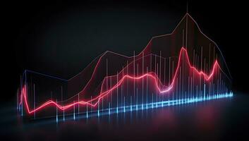 een financieel diagram met rood en blauw verlichting. ai gegenereerd foto