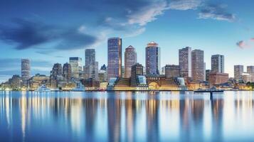 Boston downtown stad horizon panorama. ai gegenereerd foto